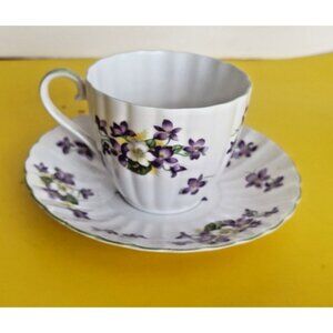 Vintage Tuscan England Bone china Tea Cup and Saucer Woodland Violet 1950's